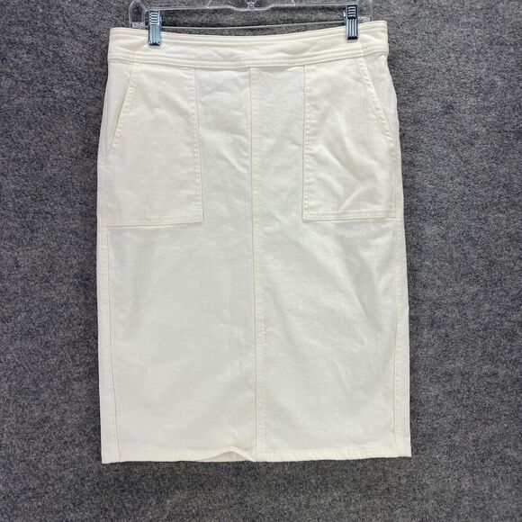 Lands' End Dresses & Skirts - Lands' End Skirt Women 8 White A-Line Midi Mid Rise Zipper Cotton Pockets Denim